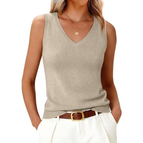 ANRABESS Womens Medium Tan Wool Blend Tank Tops V Neck Sleeveless Sweater Business Casual Work Knit Shirts Slim Fit 2026 Summer Outfits