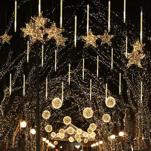 LJLNION 24 Tubes Meteor Shower Lights, Outdoor Icicles Christmas Decor, 12 Inch 864 LED Snow Falling Connectable Raindrop Lights, Xmas Wedding Party Tree Holiday Decoration, Warm White