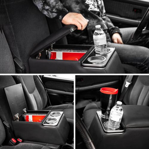 BLACK Pilot Automotive 124810 Universal Truck Seat/Bench Contractor Center Console Business Organizer and Storage with Cup Holders and Padded Top Lid for Armrest, Black
