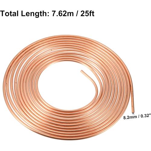 uxcell 1 Set 25 Ft of 5/16 Inch OD Brake Line Tubing Kit Flexible Copper Coated Brake Line Tube Roll Coil with 16 Inverted Flare Fittings