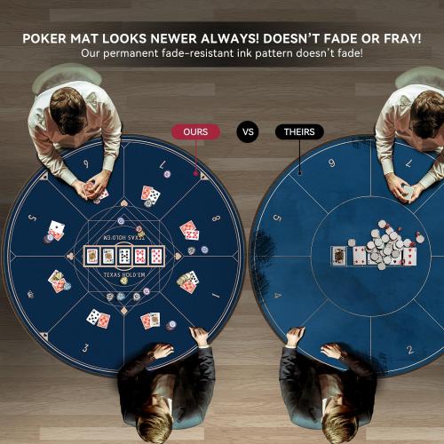 YUZPKRSI 47 Inch Round Poker Mat, Neoprene & Rubber, Texas Hold'em Poker Table Top Casino Card Games, Portable, Carrying Bag Included