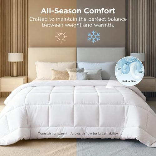Bedsure Comforter Duvet Insert - Quilted Comforters Cal King Size, All Season Duvet, GentleSoft Down Alternative Bedding, with 8 Tabs, Gifts for Women/Men, White,Alaskan King 130x120 Inches