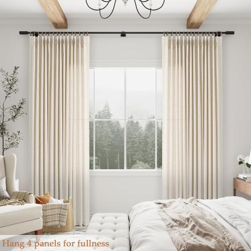 Natural Pinch Pleated Linen Curtains 84 Inch Length 2 Panels for Living Room Bedroom Cream Semi Sheer Window Curtain Boho Neutral Back Tab Pinch Pleat Drape with Hooks 84 Inches Long