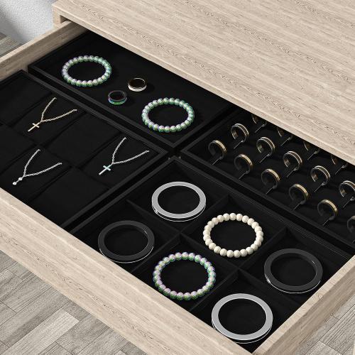 Julysky Jewelry Organizer Trays for Drawer,Jewelry Display Organizer Case for Women,Bracelet Necklace and Ring Display Stand for Selling,Velvet Jewelry Storage Display (Black, Empty Plate)