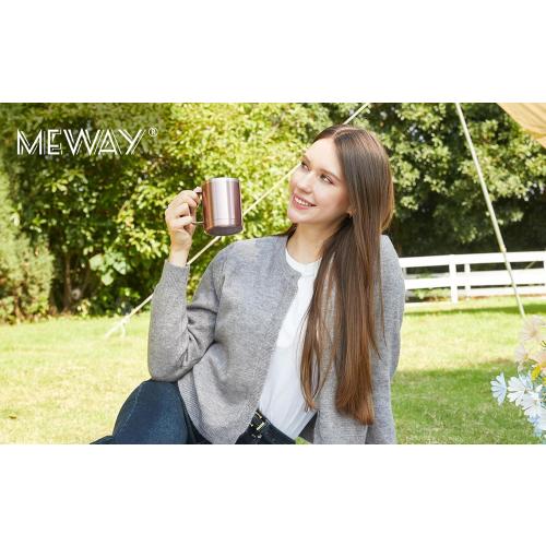 MEWAY 12oz Coffee Mug With Handle 8 Pack Bulk,Stainless Steel Insulated Travel Tumblers With Sliding Lid,Double Wall Vacuum Camping Cup for Hot & Cold Drinks Tea (Rose Gold,Set of 8)