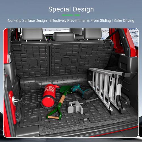 xipoqix Cargo Mat Backrest Mat Compatible with 2021-2025 Jeep Wrangler JL 4XE 4 Door TPE Cargo Liner TPE Replacement for 2021-2025 Jeep Wrangler JL Accessories (Trunk Mat Backrest Mats)