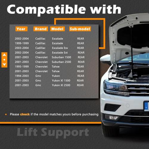 2PCS 24.69IN Rear Back Liftgate Lift Support Tailgate Hatch Shock Struts Compatible with Cadillac 02-04 Escalade EXT ESV / 01-03 Suburban Yukon XL 1500 2500/95-03 Tahoe / 94-03 Yukon