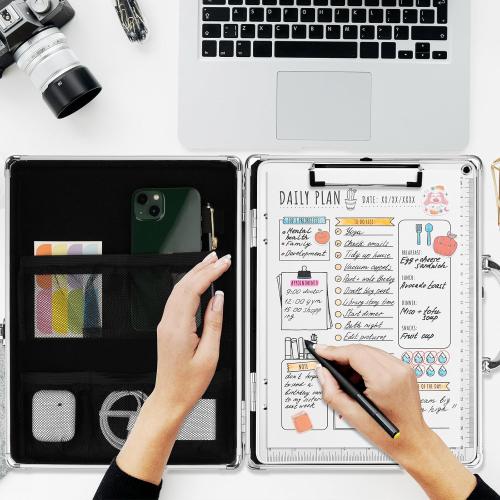 Clipboard with Storage Combination Lock Briefcase Clipboards Heavy Duty Box Metal Aluminum with Handle, Storage Clipboard Maximum Security, External & Built-in Clip Boards (Upgrade)