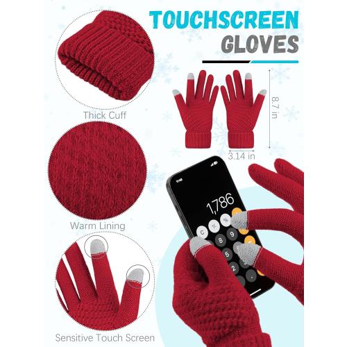 Winter Hat Scarf Gloves and Ear Warmer, Warm Knit Beanie Hat Touch Screen Gloves Set Winter Gifts Neck Scarves for Women