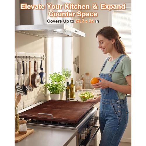 UTCG Noodle Board Stove Cover: 29.5×22 Inch Foldable Bamboo Stove Top Cover with Handles for Gas & Electric Stoves - Expand Counter Space - Serving Tray & Sink Cover for Kitchen Decorative