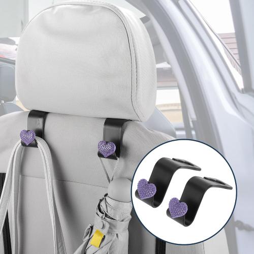Car Seat Headrest Hook Interior Accessories for Most Car, SUV, Truck Car Seat Back Organizer Hooks Plastic Rhinestone Sturdy Purple 2.4x1.26