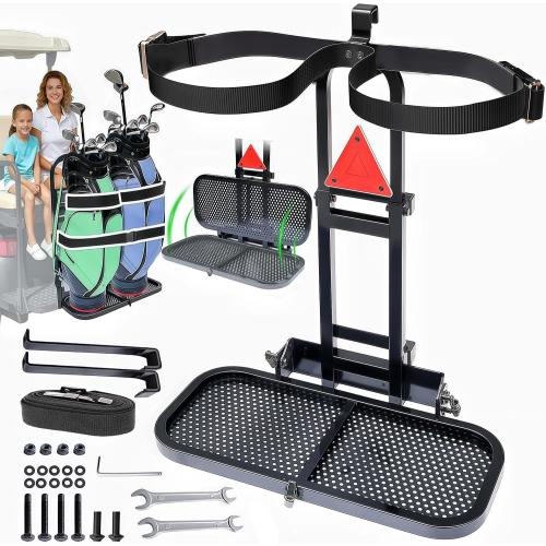 Foldable Golf Cart Bag Holder for EZGO/Club Car/Yamaha, Fits 8 Max & 24 Rear Safety Grab Bars, Triple-Point Stabilized, Stainless Steel Buckles, No-Drill Preinstalled Golf Cart Rear Seat Bag Holder