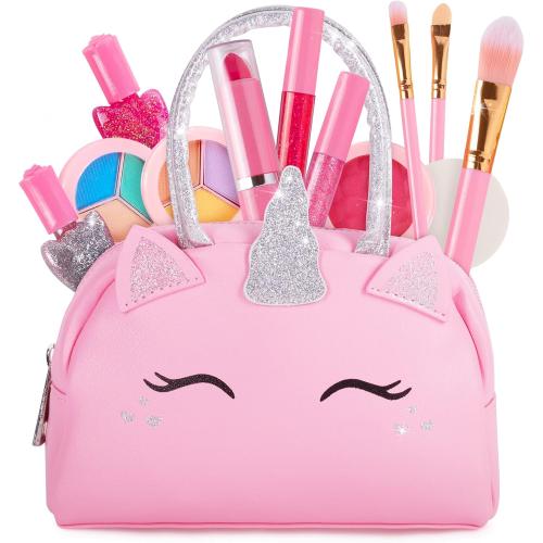Kids Real Makeup Kit with Pink Unicorn Purse, Non Toxic Washable Make Up Set - Unicorn Toys for Girls Age 4-6, Girls Easter Basket Stuffers, Easter Gifts for Kids, Girl Gift Ages 3 4 5 6 7 8 Years Old