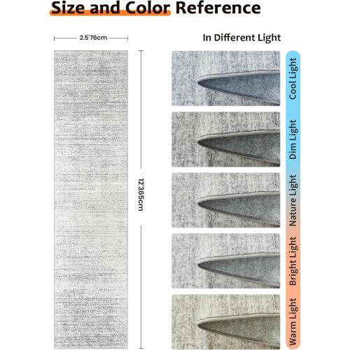 Art&Tuft 2'6x12 Runner Rug Non Slip, Washable Rug Runners for Hallways,Grey
