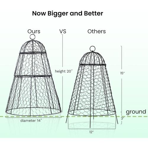 （6 Packs） 14 D x 20 H Chicken Wire Cloche, Garden Cloche Plant Protectors from Animals, with Removable Parts Design to fit Bigger Plants and Flowers