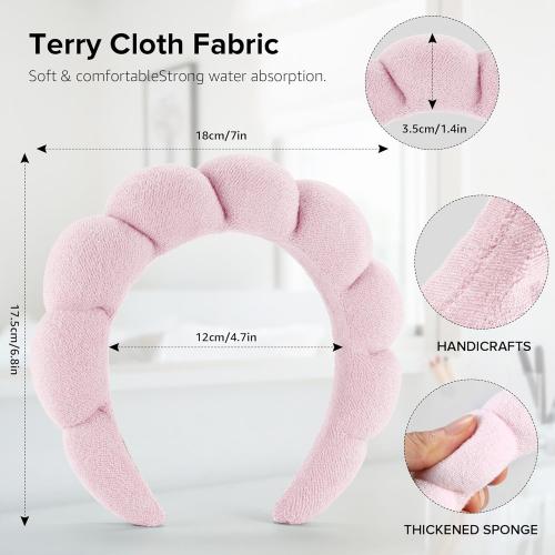 Spa Headbands for Face Washing, Facials, Masks & Skin Treatments, Set of 2, 100% Cotton Terry Cloth, Plush Soft Absorbent Headband, Pink & Blue