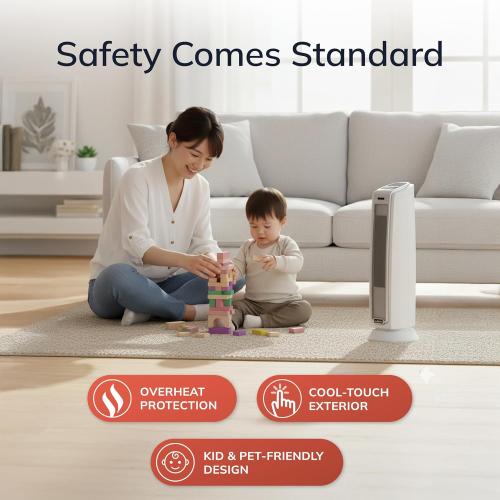 Lasko Oscillating Ceramic Tower Space Heater for Home with Overheat Protection, Timer, 22.5 Inches, Silver, 1500W, 5775