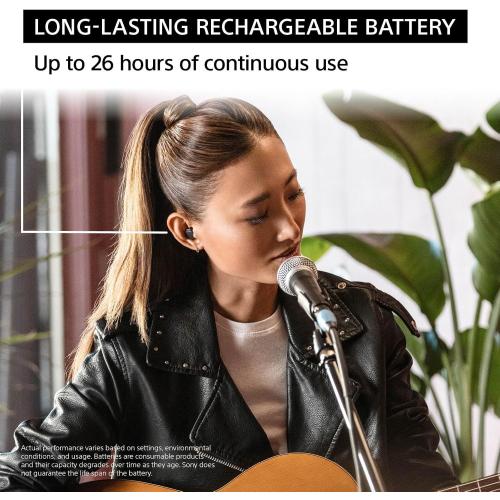 Color Black Sony CRE-E10 Self-Fitting OTC Hearing Aids for Mild to Moderate Hearing Loss, Prescription-Grade Sound Quality, Comfortable Earbud Design, Bluetooth Enabled for iOS, and Rechargeable Battery, Black