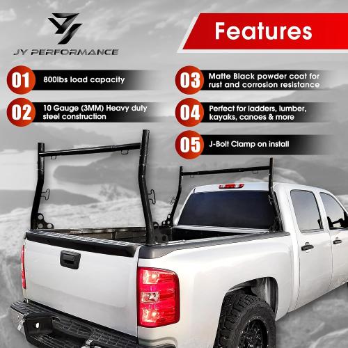 JY PERFORMANCE Truck Ladder Racks 800Ibs Capacity Extendable Pick-up Truck Bed Ladder Rack, Universal Heavy Duty (NO Drilling)