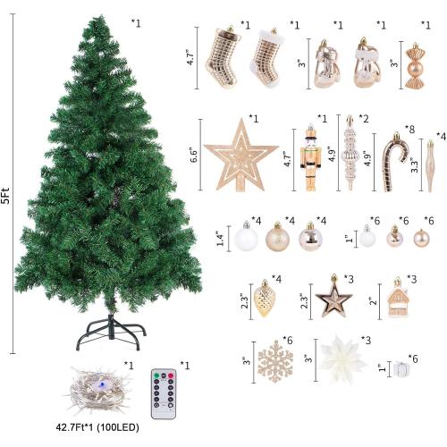 4ft Artificial Christmas Tree with Lights and Ornaments, Small Prelit Xmas Tree with Hanging Balls (8 Modes) for Home Holiday Decoration, Champagne White