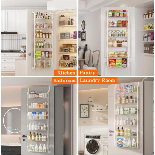 MIAOLI Over the Door Pantry Organizers and Storage, 6-Tier Spice Rack, Home & Kitchen Storage Shelves for Cabinet, Large Capacity Hanging Seasoning Organizer, Laundry Room Organization, White