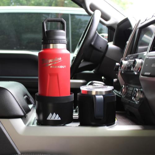 Integral Ultimate Car Cup Holder Expander with Adjustable Base & Organizer | Fits Yeti 14/24/36/46oz, Hydro Flask 32/40oz, Ramblers, mugs & 3.4-4.0in bottles, rubber-tab adjustable base