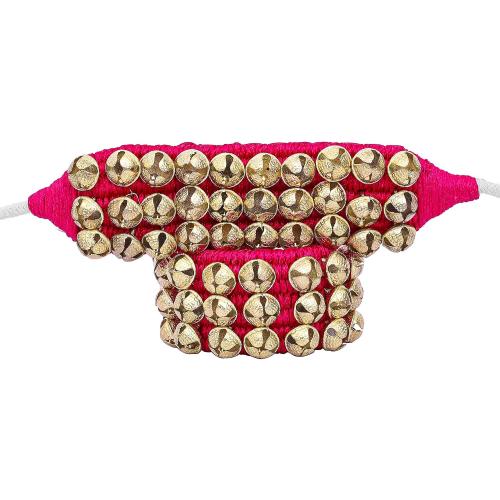Dancing Bells Ghungroo Pair Indian Classical Dance Accessories with Colored Cushion Pad Best Dance Metal Brass Anklets Bells Ghunghroo Pad (Red, Triple Line)