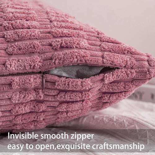 Aegero Pack of 4 Corduroy Decorative Throw Pillow Covers 18x18 Inch, Pink | Fall Soft Striped Pillow Covers Modern Farmhouse Home Decor Christmas Throw Pillow Covers for Sofa Living Room Couch Bed