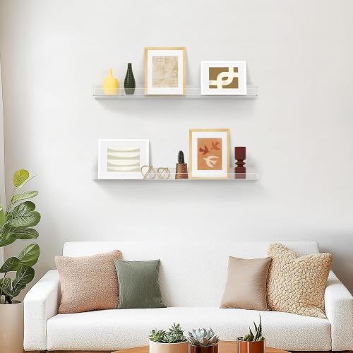 36 Inches Clear Acrylic Floating Shelves Wall, Bookshelf for Kids, Nursery Book Shelves, Magazine Rack, Picture Ledge Shelf for Photo Frames Vinyl Records, Pack of 8