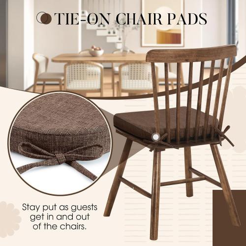 Basic Beyond Chair Cushions for Dining Chairs 4 Pack, Kitchen Chair Cushions with Ties and Non Slip Backing, 16 x 16 inches Chair Pads for Dining Chairs (Brown)