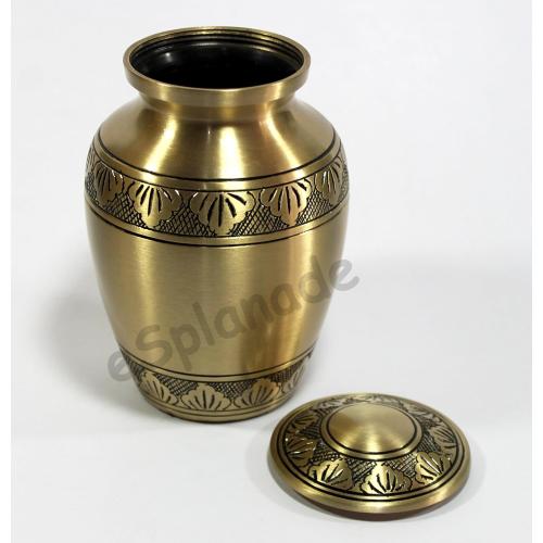 eSplanade Brass Cremation Urn Memorial Jar Pot Container | Medium Size Urn for Funeral Ashes Burial | Engraved Metal Urn | Bronze - 6 Inches