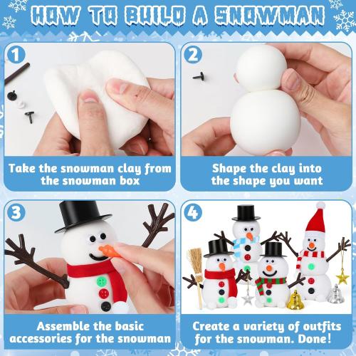 12 Pack Christmas Crafts for Kids, Build a Modeling Clay Snowman Kit, DIY Indoor Christmas Party Favors, Air Dry Clay Art Activity Present for Stocking Stuffers Party Favor Winter Holiday
