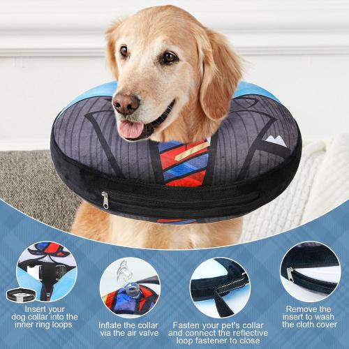 BEAUTYZOO Inflatable Dog Cone Collar, Recovery Dog Cone Alternative After Surgery, Adjustable Blow up Dogs Donut Collar, Pet Recovery Collar for Medium Large Dogs from Biting & Scratching,Soft Cone