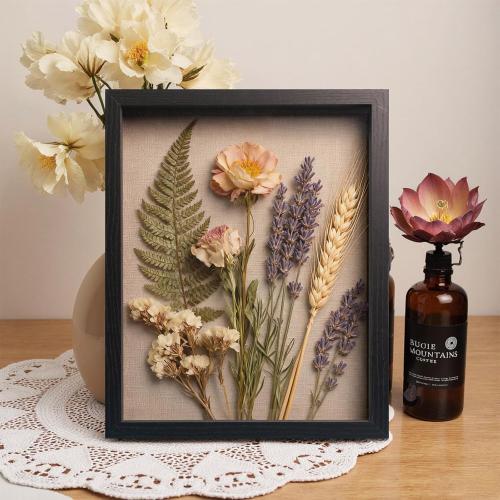 13x16 Nature Wood Black Shadow Box Frame, 1.57 Deep Glass Door with Lock | Solid Hardwood, Front Glass Door & Lock, Linen Back, Hidden Mounts, Perfect for Wedding Flowers, Pictures & Memory Box