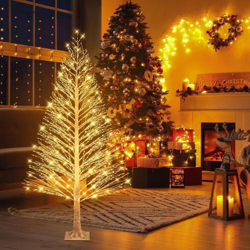 1 Pack 5ft-900led Christmas Lighted Birch Tree LED Warm White Lights Twinkle Twig Artificial Tree for Outdoor Indoor Home Party Decorations, 8 Modes