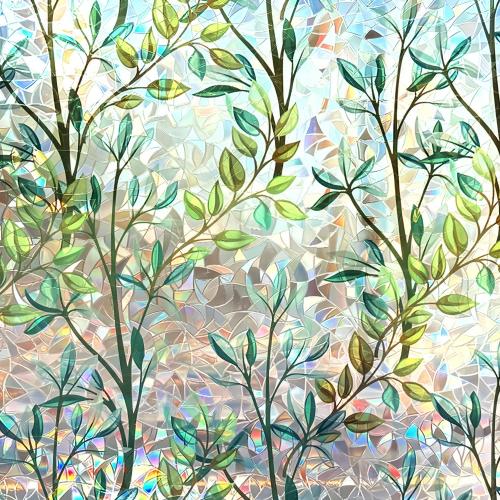 Window Privacy Film Rainbow Window Film – Decorative Static Cling Window Sticker with 3D Stained Glass Effect（23.6 x 78.7 inch） Includes 3 Installation Tools
