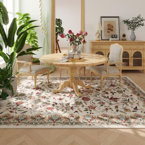 Rugcomf Vintage Paisley Rugs for Living Room 8'x10' - Machine Washable Area Rug, Non-Slip Low Pile Large Floral Carpet for Bedroom, Dining Room, Farmhouse, Office, Kids Playroom - Beige