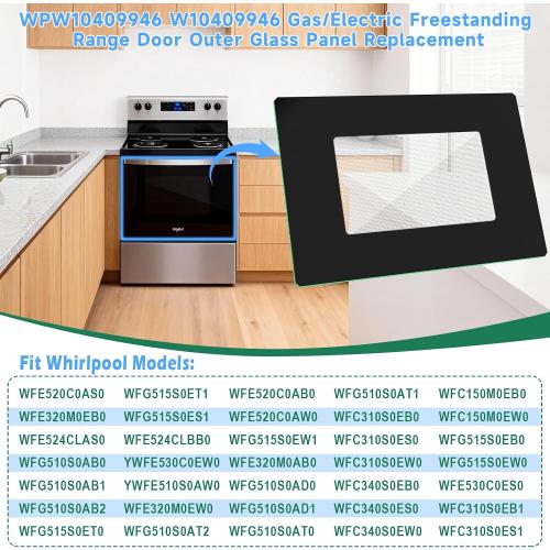 Upgraded WPW10409946 W10409946 Gas/Electric Freestanding Range Oven Stove Door Outer Glass Panel Replacement Compatible with Whirlpool Gas/Electric Range Oven Stove Parts 2210188 AP6021060 PS11754380