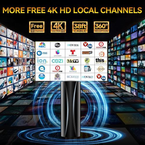 3000  Miles Range TV Antenna, Strongest Digital TV Antenna Indoor Outdoor with Amplifier Signal Booster, HD Antenna for Local Channels for Smart TV and Old TVs-38ft Long Coax Cable