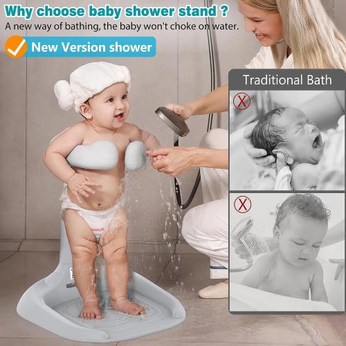 Baby Shower Stand, Adjustable & Foldable Baby Bath Stand with Anti-Slip Base,Anti-Pinch Silicone,Baby Shower Standing Support (6-36 Months),Portable Toddler Shower Stand| Soporte para Bañera de Bebé