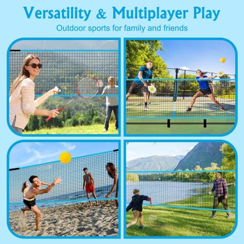 Pickleball Badminton Net Set for Backyards, All-in-One Portable Volleyball Combo Set with Adjustable Net, Volleyball Pickleball Paddles & Badminton Rackets for Indoor Outdoor