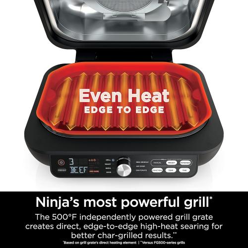 Black 12 Ninja IG651 Foodi Smart XL Pro 7-in-1 Indoor Grill/Griddle Combo, use Opened or Closed, Air Fry, Dehydrate & More, Pro Power Grate, Flat Top, Crisper, Smart Thermometer