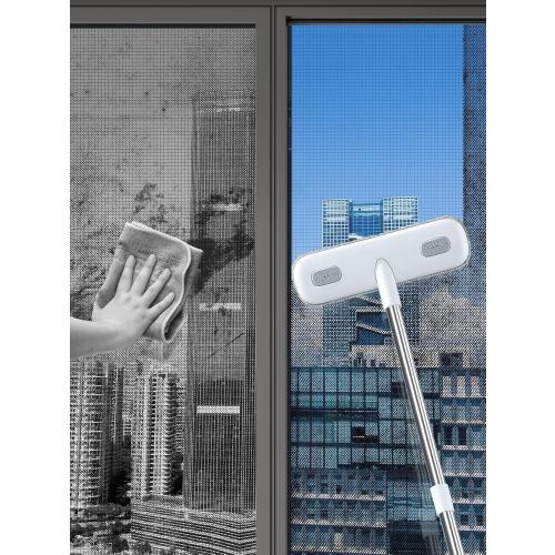 IMHO Cleaning Brush for Window Screen, Screen Cleaner Tool, 2 in 1 Mesh Screen Cleaning Brush, Small Brush for Patio, Door, Porch Screens, White &Grey Brush Cleaners for Screen
