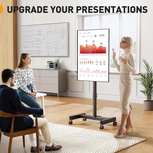 Perlegear Rolling TV Stand with Power Outlet, Tilt & Rotation TV Cart - Ideal for 26-50 Inch TVs up to 55 lbs, Featuring 8 Height Settings, Max VESA 300x300mm, PGTVMC19