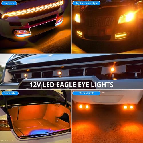 4Pcs 23mm DC 12V Black shell Eagle Eye Cob LED Car Fog DRL Daytime Running Light Backup Reverse Tail Rock Lights Headlights Signal Lamp Small bulb use for car and motorcycle (Orange)