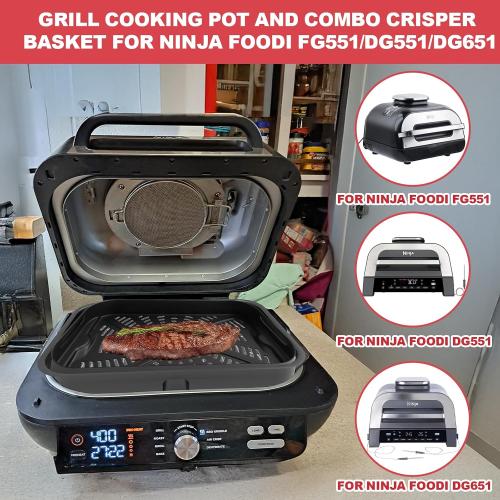 Cooking Pot and Combo Crisper Basket for Ninja Foodi FG551 DG551 DG651 | Non-Stick Air Frying Pot and Basket for Ninja Foodi Smart XL Indoor Grill Accessories