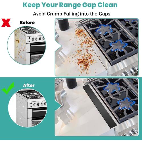 Stove Gap Covers,Stove Gap Filler Stainless Steel,13.8'' to 27.5'' Adjustable Length (2PCS),Range Trim Kit,Oven Stove Gap Guard Between Stovetop and Counter,Easy to Clean Heat Resistant, Black