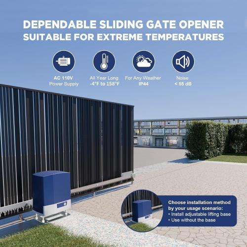 Automatic Sliding Gate Opener 1800lb with 370W Rack Drive Electric Gate Motor for Heavy Driveway Slide Gates with 2 Remote Controls, Infrared Sensor & Nylon Gear Rack