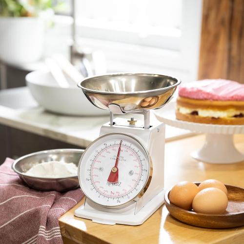 MARLIZ Small Retro Kitchen Scale 4.4Lb/2Kg with 2 Bowls White | Mechanical Dial Scale | Vintage Kitchen Scale