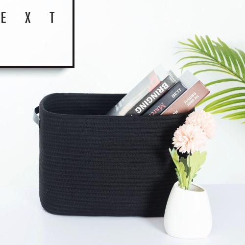 MINTWOOD Design 3-Pack Storage Baskets for Shelves, Decorative Baskets for Organizing, Woven Baskets for Storage, Book Basket Cube Bin Box, Pantry Closet, Shoe Organizer, Black / Black